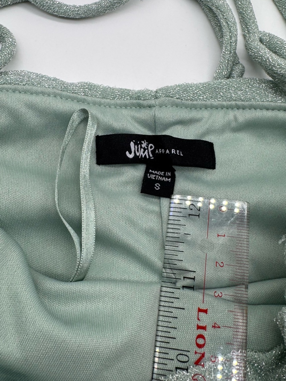 Jump Mint Green Shimmer Ruched Dress Size Small - Picture 8 of 10